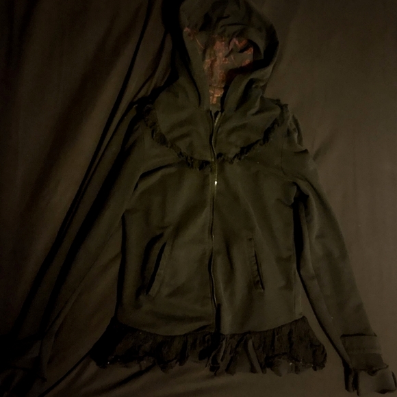 spin doctor Jackets & Blazers - Black Lace Gothic Hoodie